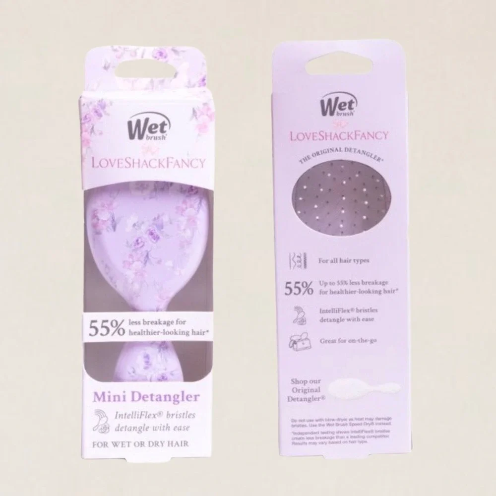 Wet Brush LoveShackFancy Floral Hair Brush Set Original Mini Keychain Lilac NEW